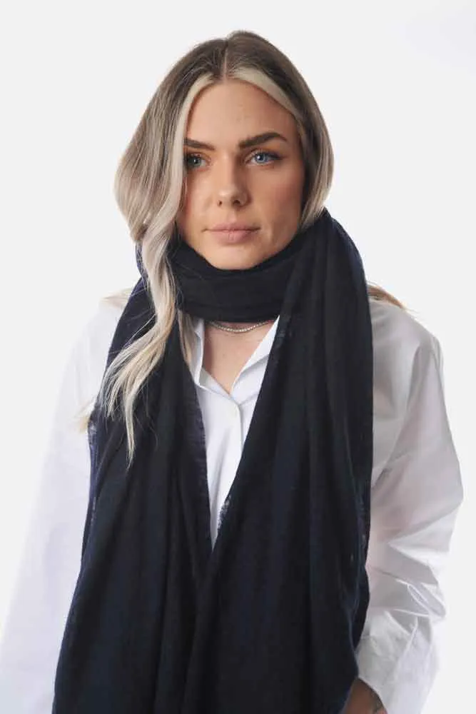 Dark Navy Classic Knit Cashmere Stole