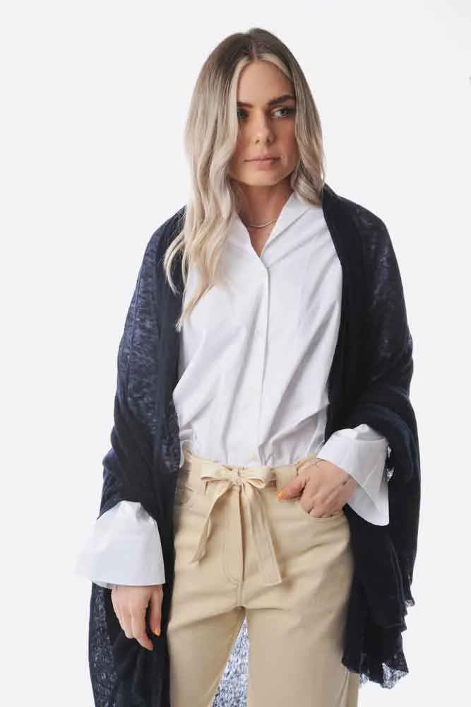 Dark Navy Classic Knit Cashmere Stole