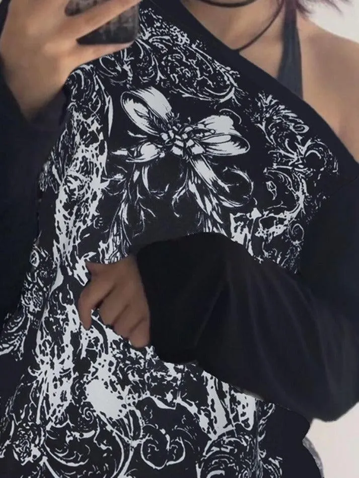 Dark Style Off-The-Shoulder Loose Sweatshirts