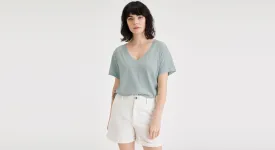 Deep V-Neck Tee, Regular Fit