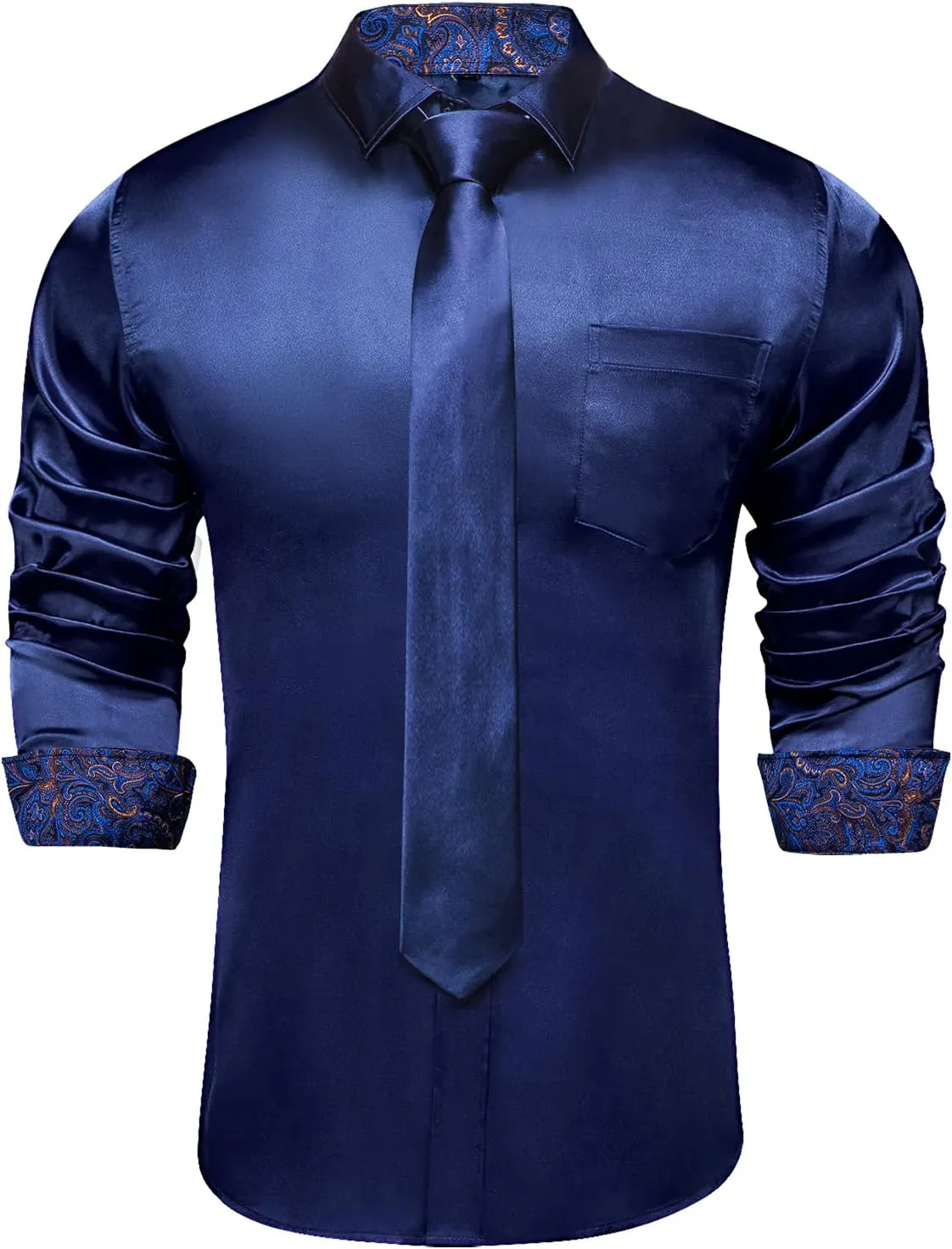 DiBanGu Satin Shirt and Tie Sets for Men Dress Shirts Long Sleeve Inner Contrast Men's Casual Button-Down Shirts S-3XL