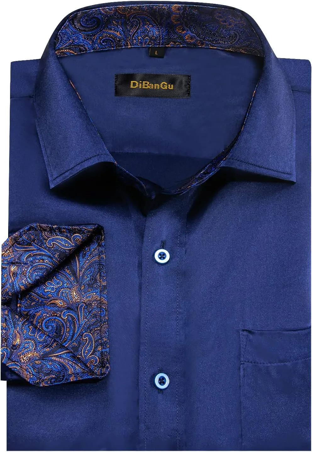 DiBanGu Satin Shirt and Tie Sets for Men Dress Shirts Long Sleeve Inner Contrast Men's Casual Button-Down Shirts S-3XL