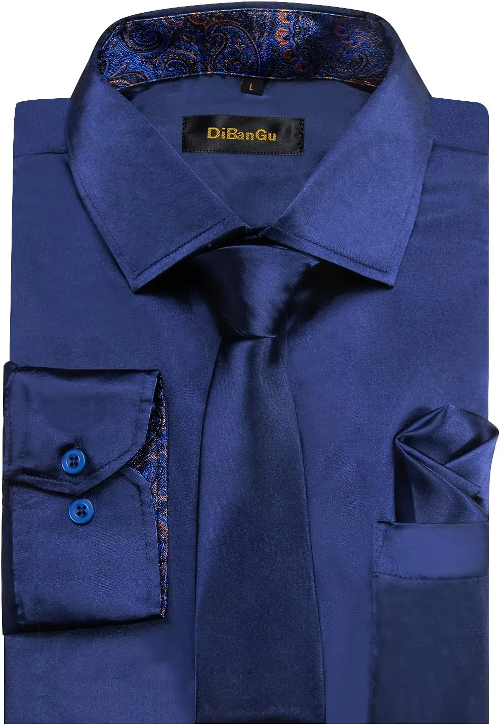 DiBanGu Satin Shirt and Tie Sets for Men Dress Shirts Long Sleeve Inner Contrast Men's Casual Button-Down Shirts S-3XL