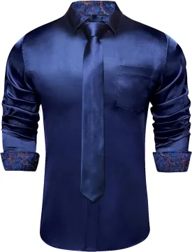 DiBanGu Satin Shirt and Tie Sets for Men Dress Shirts Long Sleeve Inner Contrast Men's Casual Button-Down Shirts S-3XL