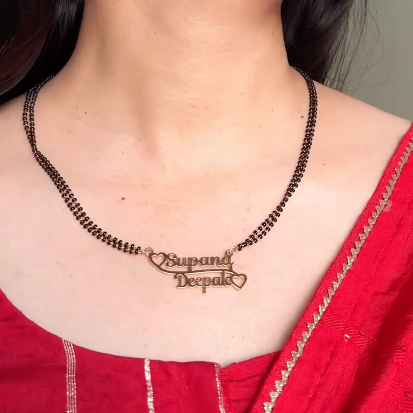 Double Heart Couple Name Necklace