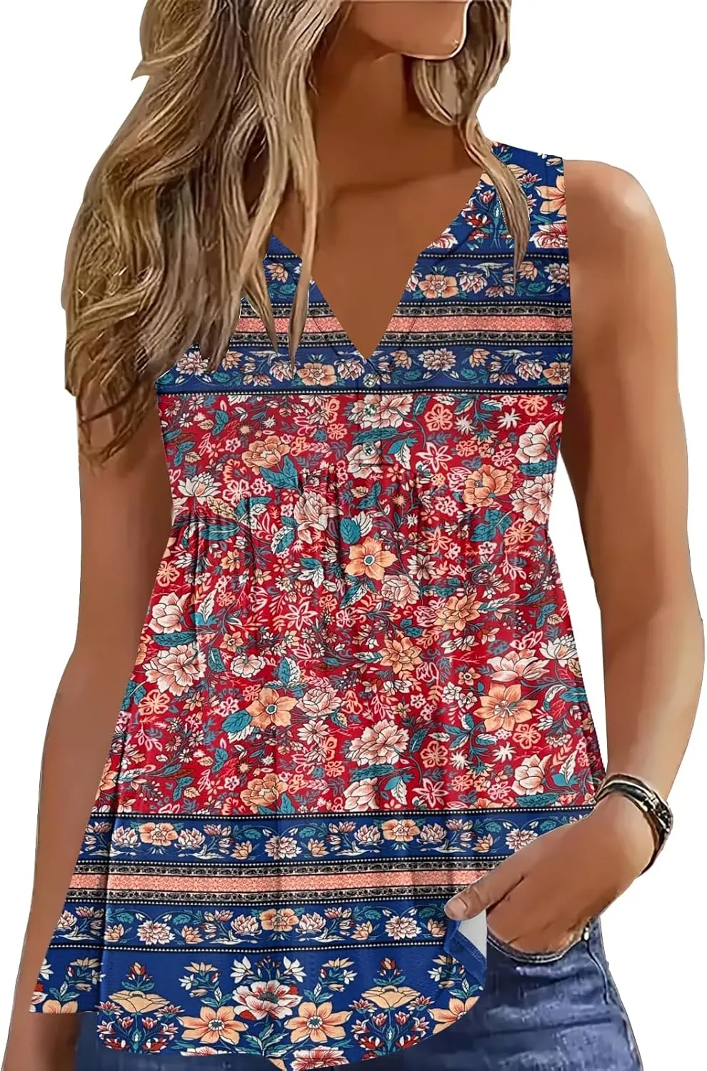 ETCYY Women Tank Tops 2025 Spring Clothes Summer V Neck Pleated Shirts Button Down Dressy Casual Sleeveless Blouse