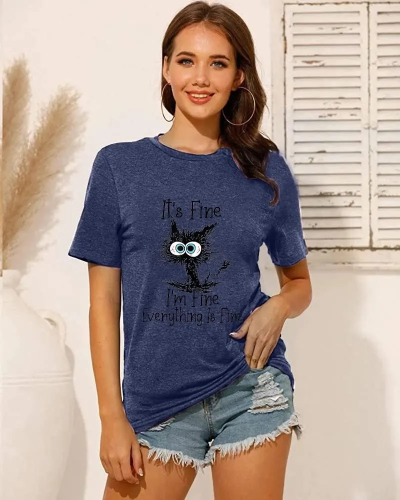 Fine Funny Cat Printed Women's Short Sleeve T-Shirt