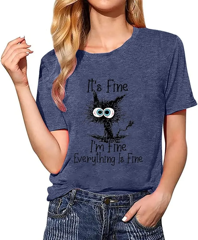 Fine Funny Cat Printed Women's Short Sleeve T-Shirt
