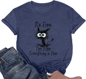 Fine Funny Cat Printed Women's Short Sleeve T-Shirt