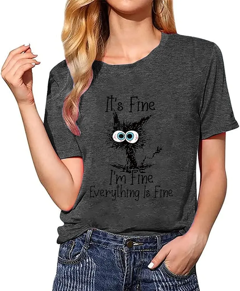 Fine Funny Cat Printed Women's Short Sleeve T-Shirt