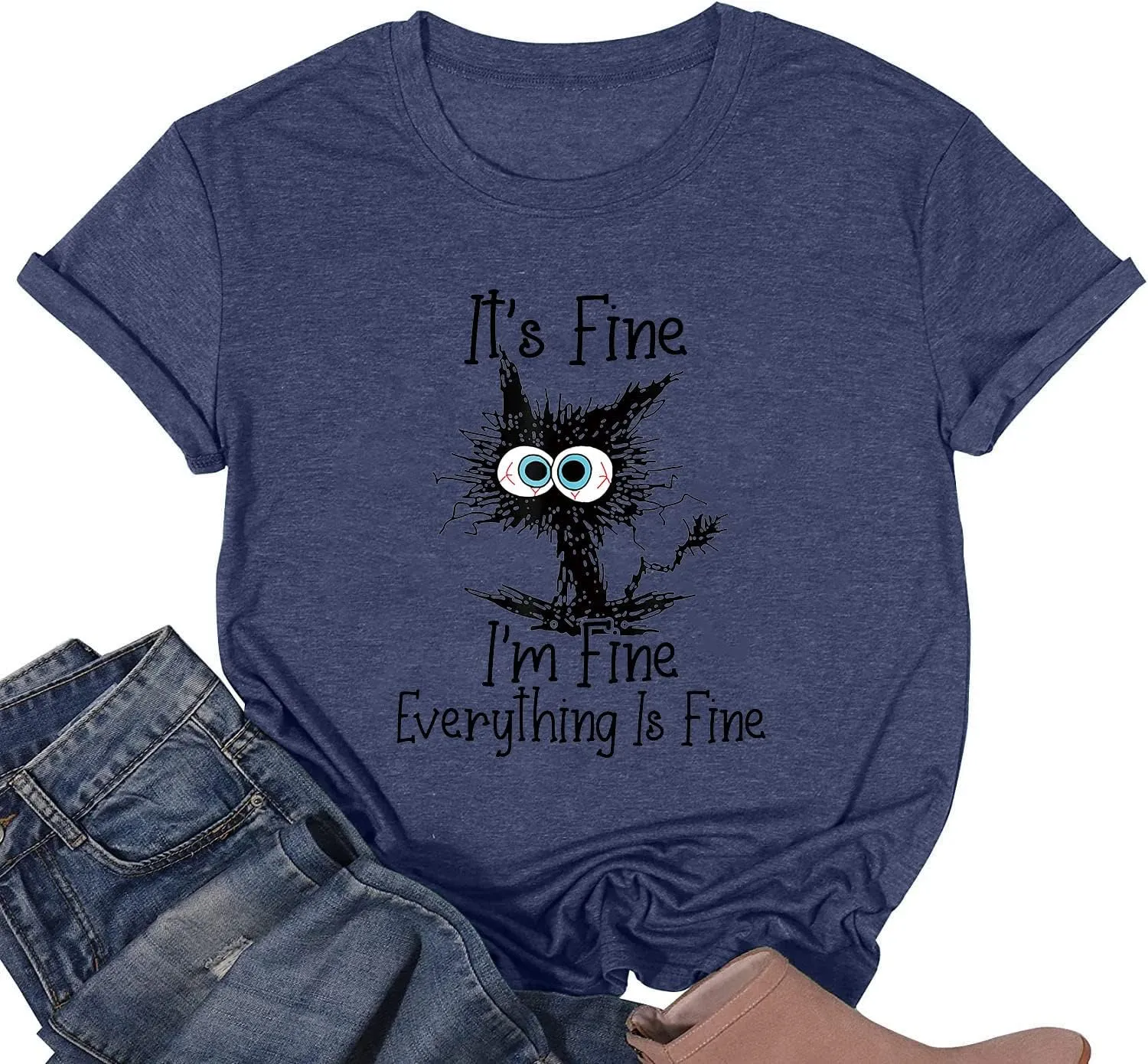 Fine Funny Cat Printed Women's Short Sleeve T-Shirt