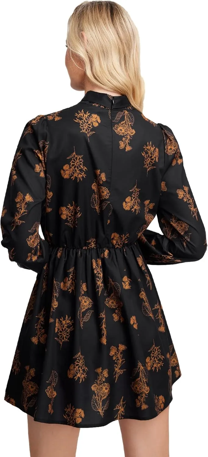 Floerns Women's Mock Neck Long Sleeve Floral Print Ruffle Short Dress