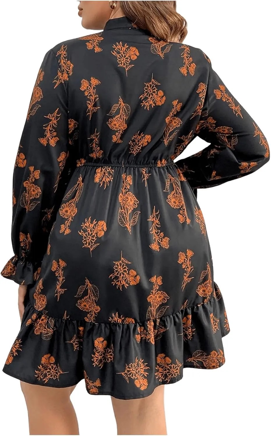 Floerns Women's Mock Neck Long Sleeve Floral Print Ruffle Short Dress