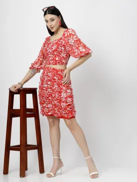 Floral Delight Sweetheart Neck Top & Rushing Skirt Set
