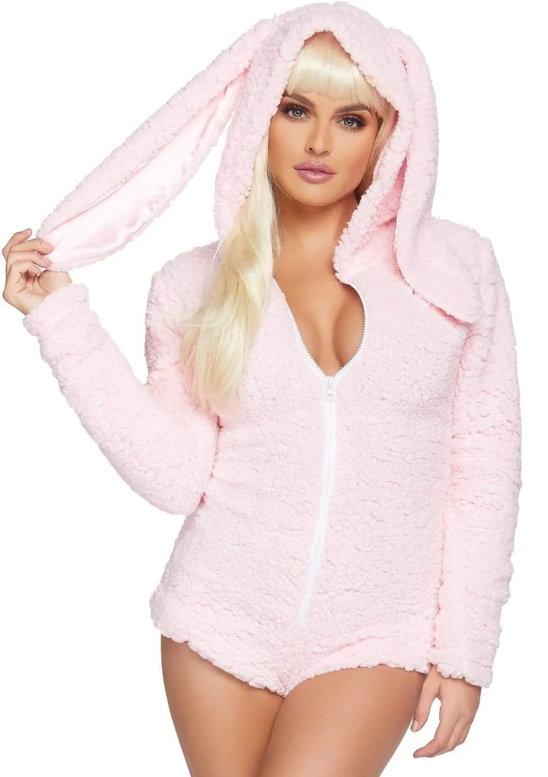 Fluffy Cuddle Bunny Long Sleeve One-piece Suit in Baby Pink