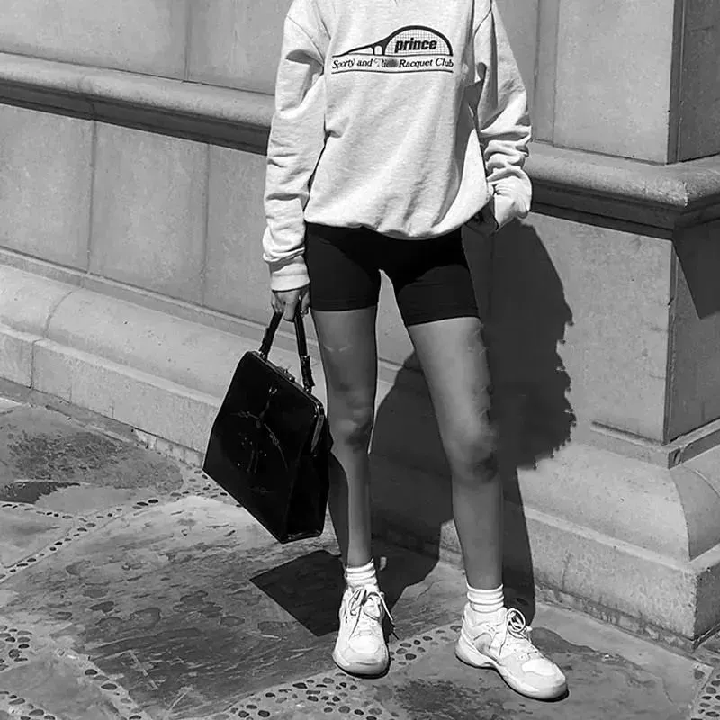 Flytonn-women fall outfits high street ins style -Retro sports style outfit streetwear 90s fashion Prince Racquet Club Vintage Style Gray Autumn Sweatshirts Loose Long Sleeve Cotton Crewneck Pullovers Thick Warm Women Sweaters