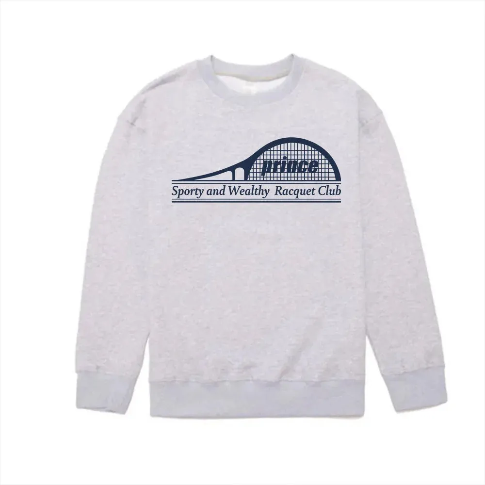 Flytonn-women fall outfits high street ins style -Retro sports style outfit streetwear 90s fashion Prince Racquet Club Vintage Style Gray Autumn Sweatshirts Loose Long Sleeve Cotton Crewneck Pullovers Thick Warm Women Sweaters