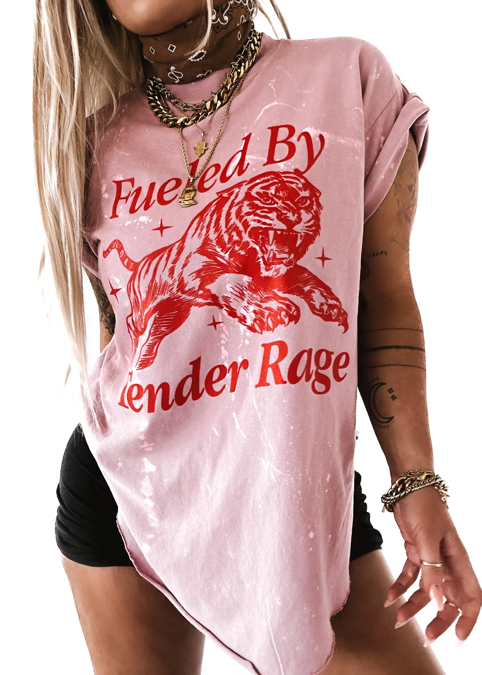 FUELED BY TENDER RAGE BLEACHED OUT SIDE SLIT TEE