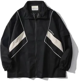 GAI Men's Varsity Jacket Harajuku Vintage Bomber Jackets Techwear Windbreaker Color Block Unisex Coats Korean Streetwear (A Black,L)