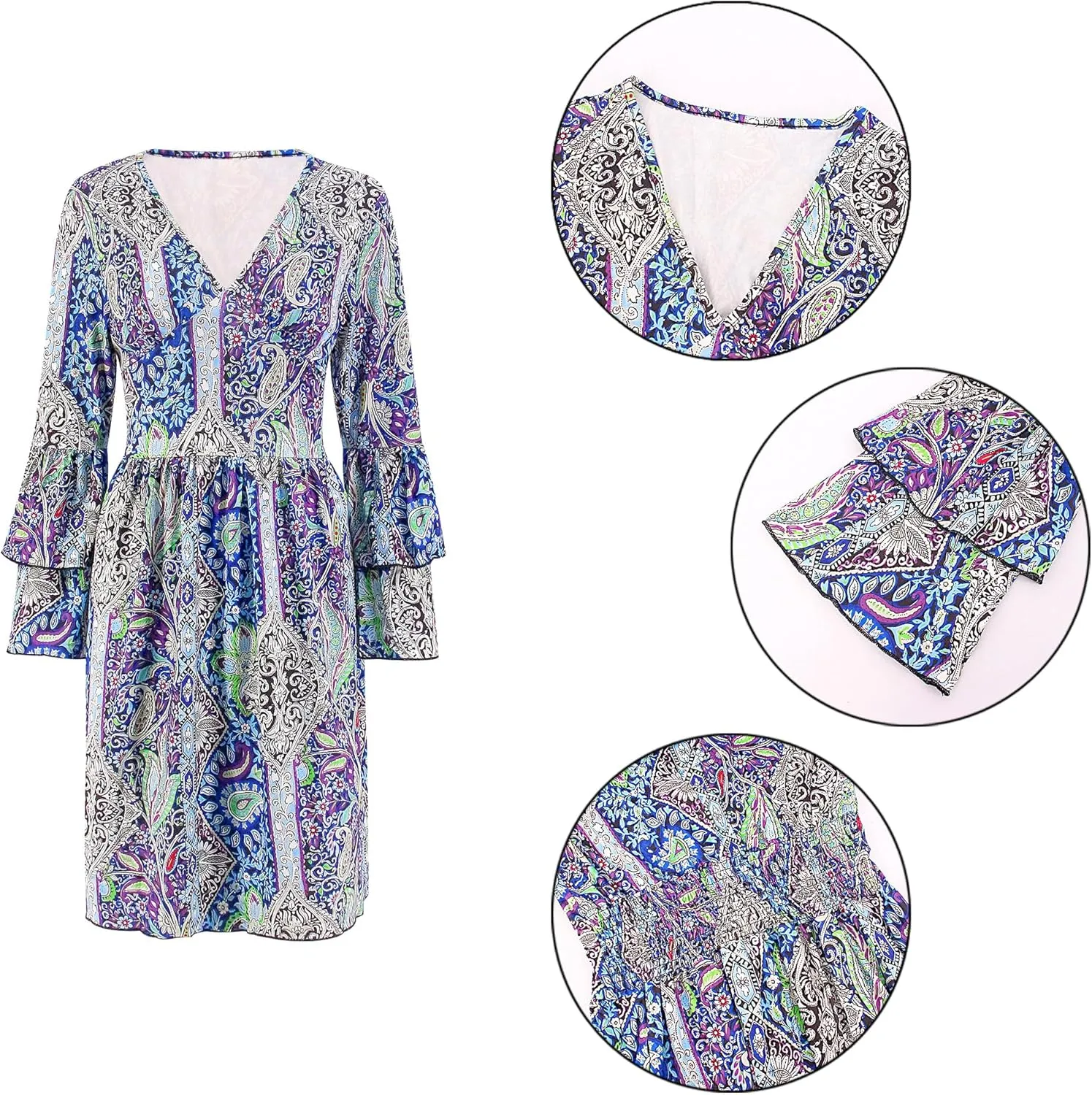 Giovacker Women's African Print Deep V-Neck High Waist Bohemian Maxi Long Dress