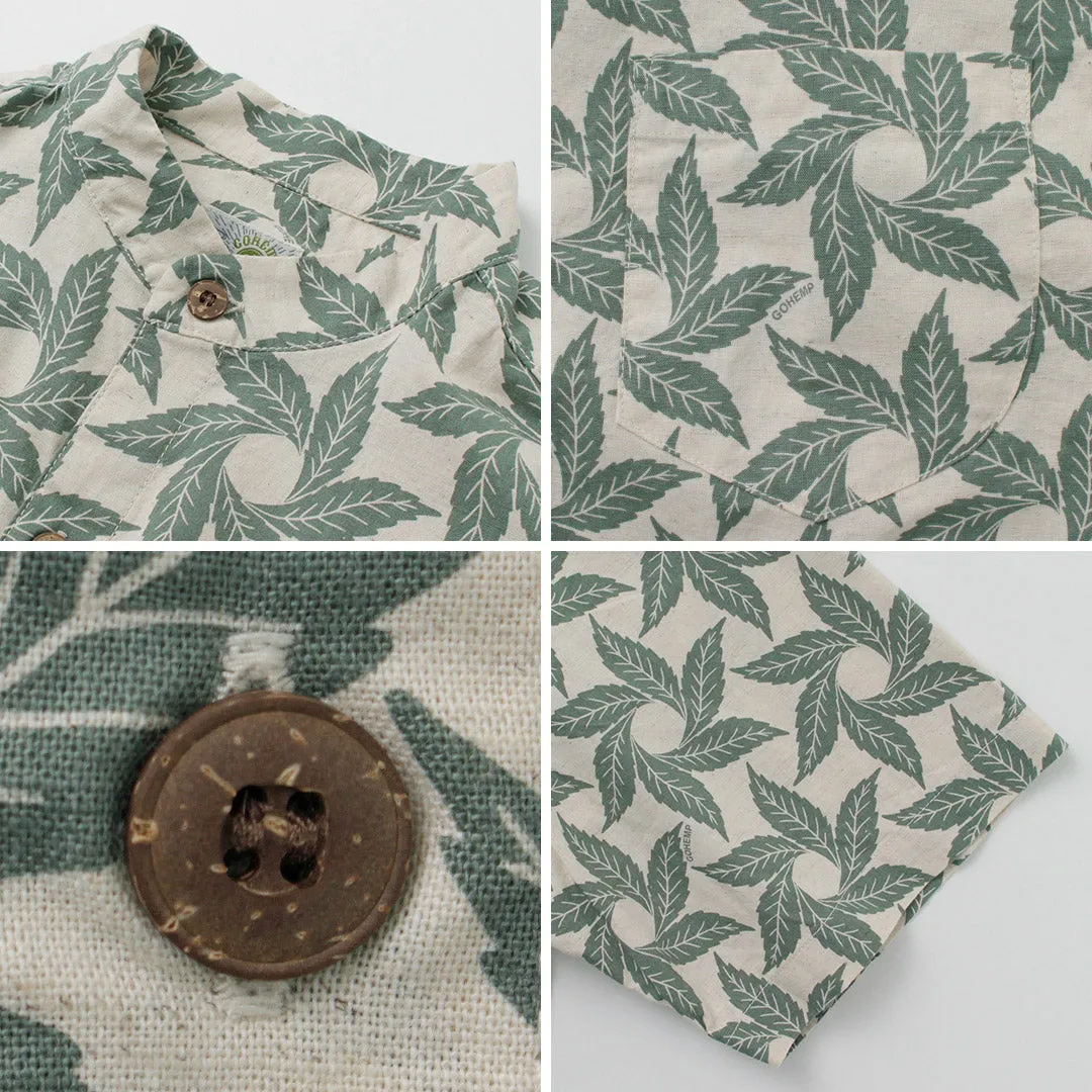 GOHEMP / Collarless Short Sleeve Shirt Tornado Print
