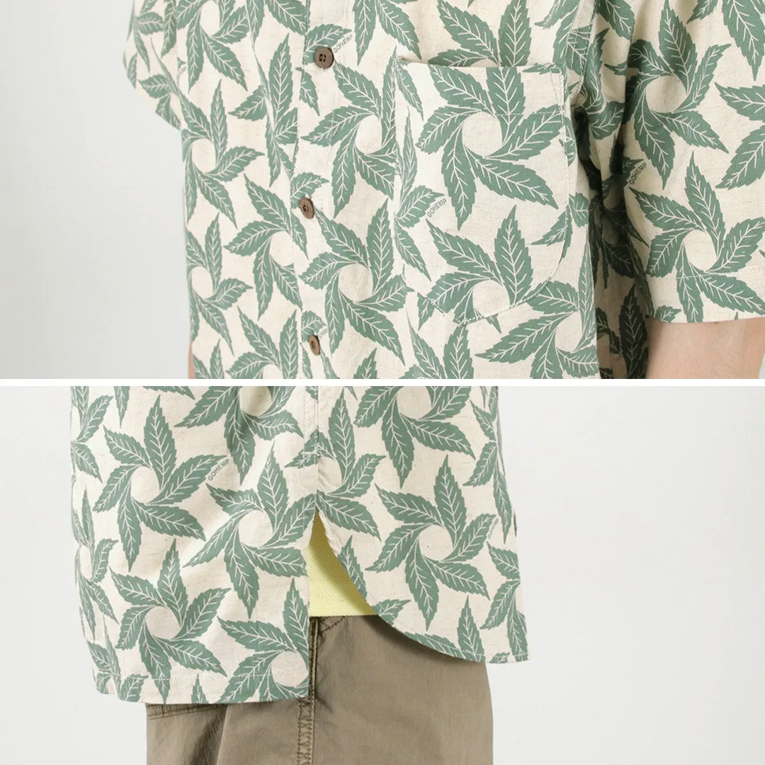 GOHEMP / Collarless Short Sleeve Shirt Tornado Print