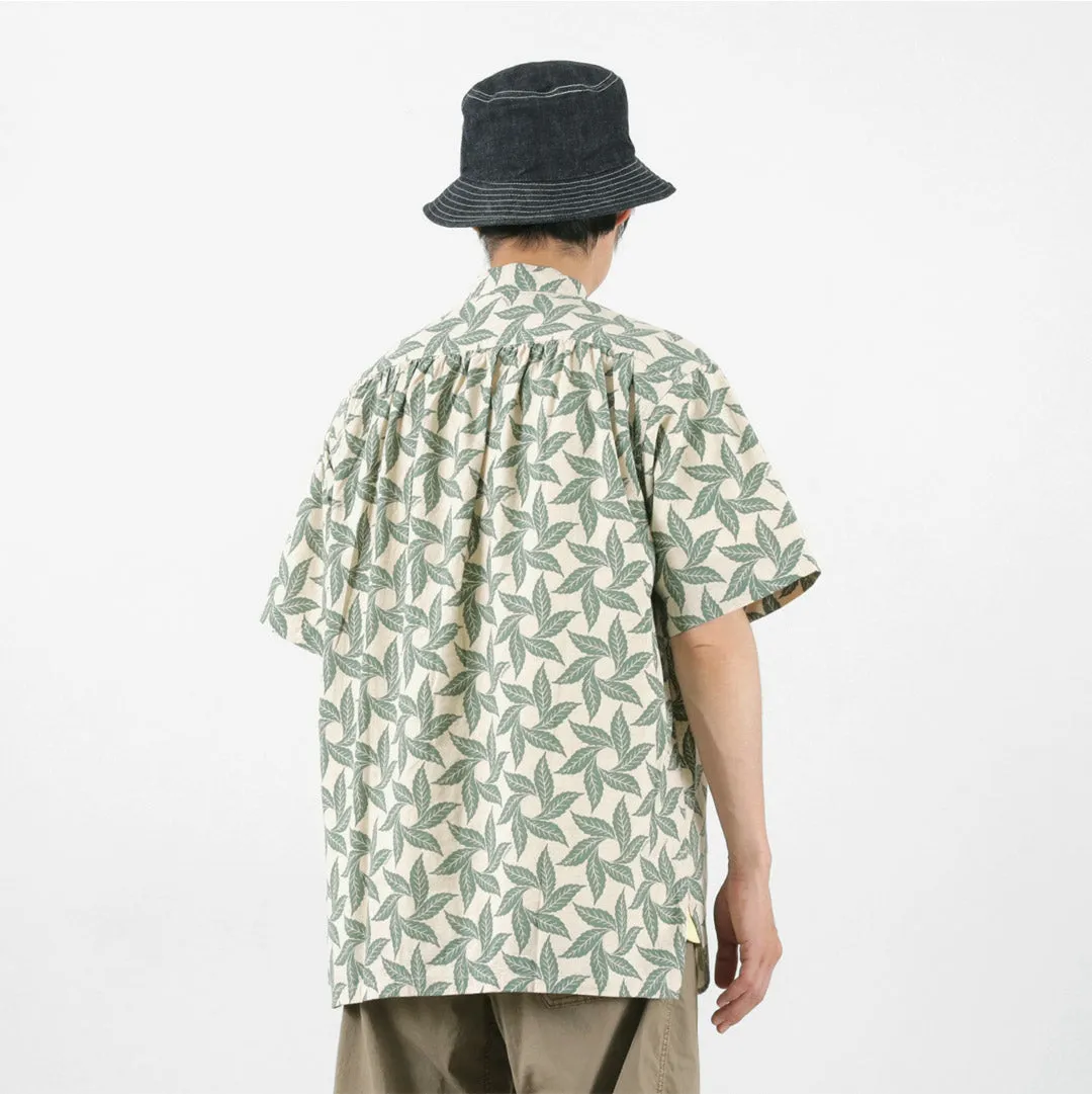 GOHEMP / Collarless Short Sleeve Shirt Tornado Print