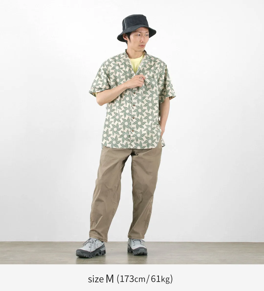GOHEMP / Collarless Short Sleeve Shirt Tornado Print