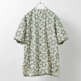 GOHEMP / Collarless Short Sleeve Shirt Tornado Print