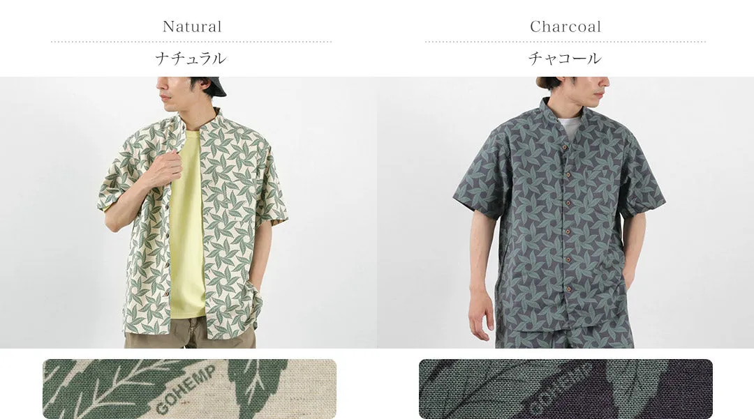 GOHEMP / Collarless Short Sleeve Shirt Tornado Print