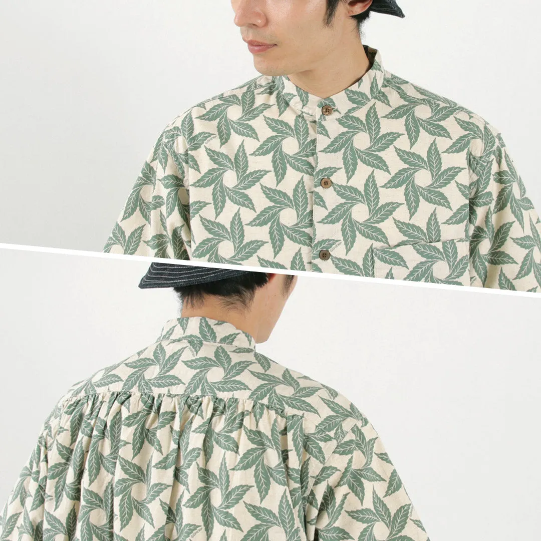 GOHEMP / Collarless Short Sleeve Shirt Tornado Print