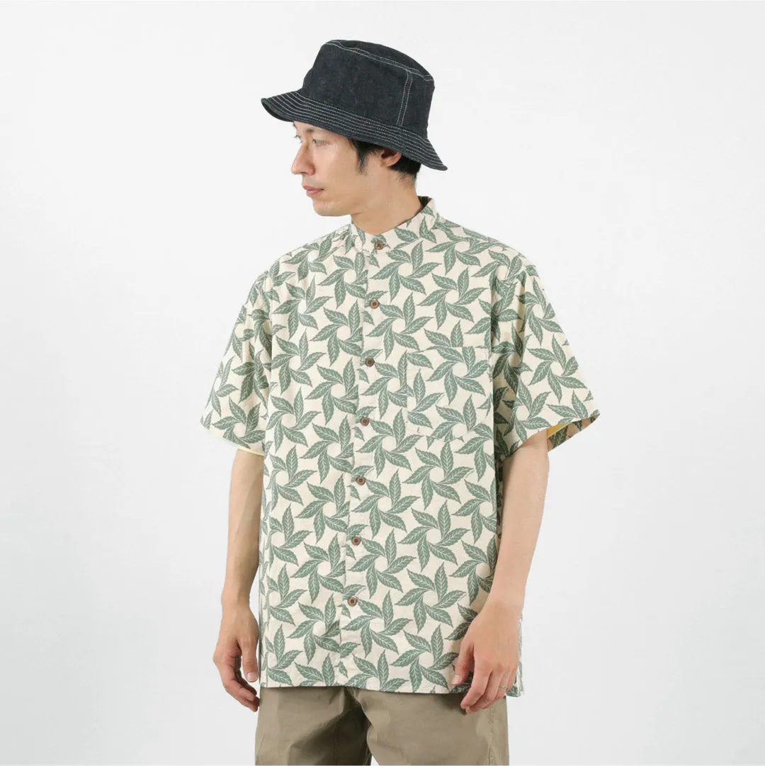GOHEMP / Collarless Short Sleeve Shirt Tornado Print