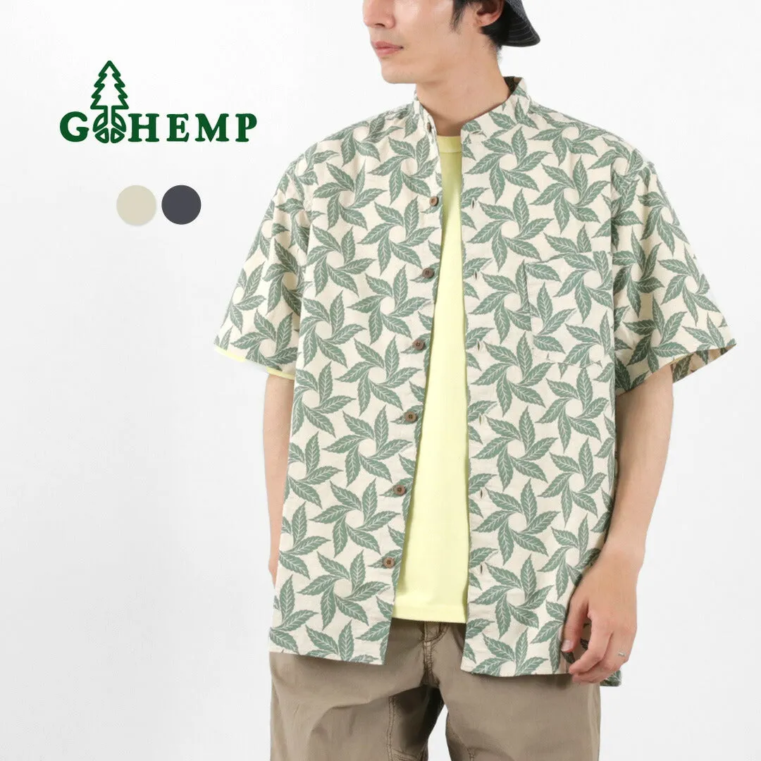 GOHEMP / Collarless Short Sleeve Shirt Tornado Print