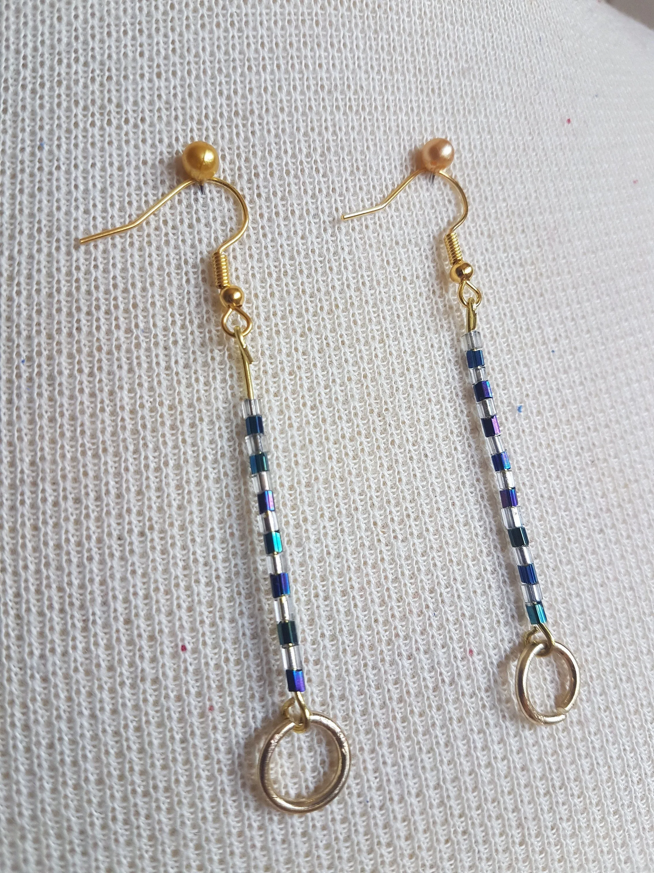 Gold Blue Egyptian Dangle Earrings