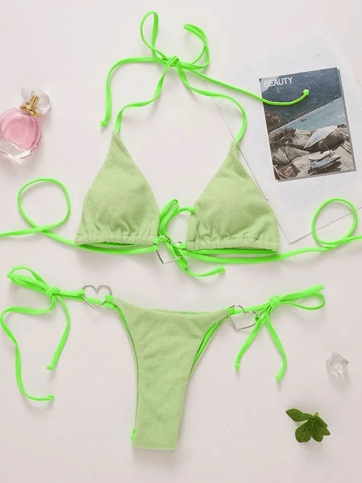 Heart Decor Halter Bikini Set