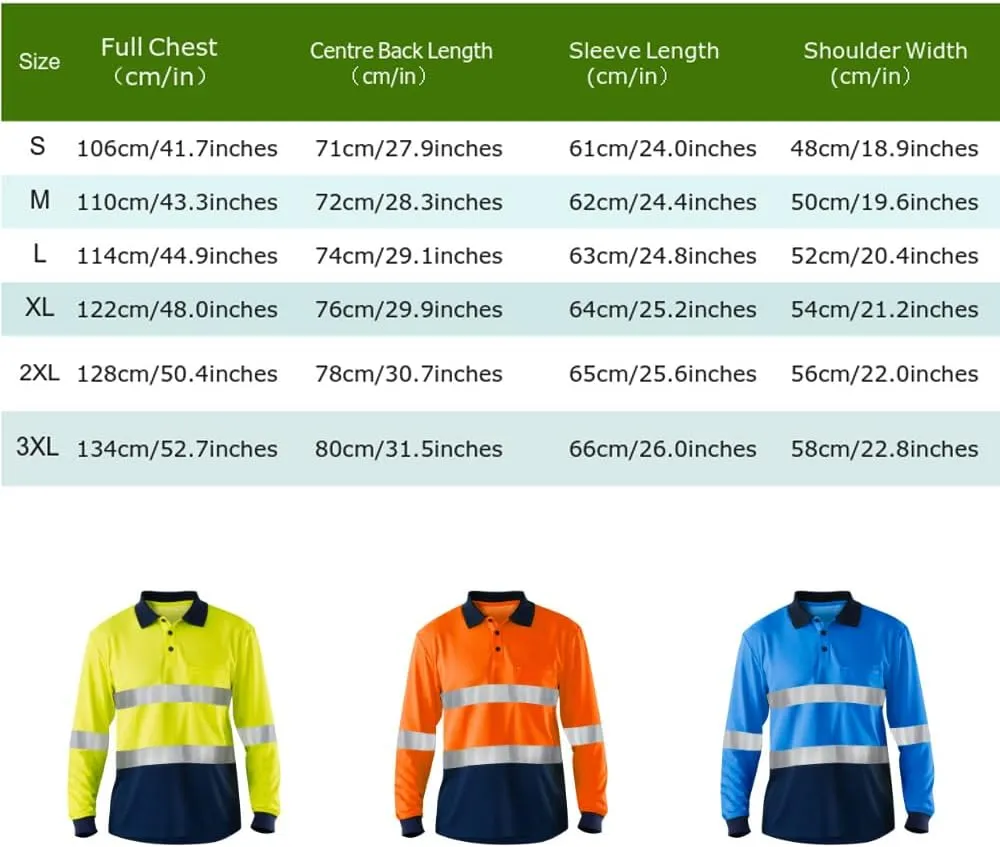 High Visibility Blue Navy Polo Shirts with Reflective Stripes Safety Shirts for Men Long Sleeve hi vis Polo Shirts Workwear