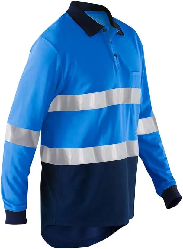 High Visibility Blue Navy Polo Shirts with Reflective Stripes Safety Shirts for Men Long Sleeve hi vis Polo Shirts Workwear