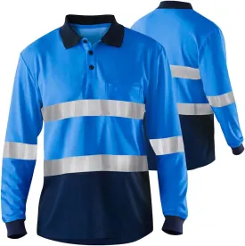 High Visibility Blue Navy Polo Shirts with Reflective Stripes Safety Shirts for Men Long Sleeve hi vis Polo Shirts Workwear