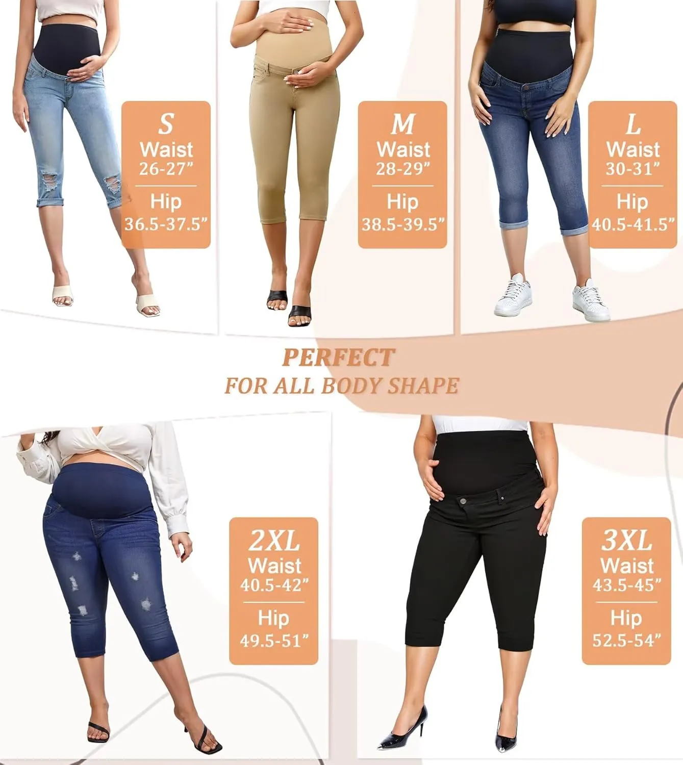 Hybrid & Company Women High Waist Stretch Denim Slim Maternity Skinny Capri Pants