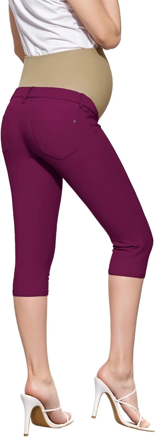 Hybrid & Company Women High Waist Stretch Denim Slim Maternity Skinny Capri Pants
