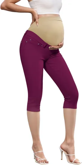 Hybrid & Company Women High Waist Stretch Denim Slim Maternity Skinny Capri Pants