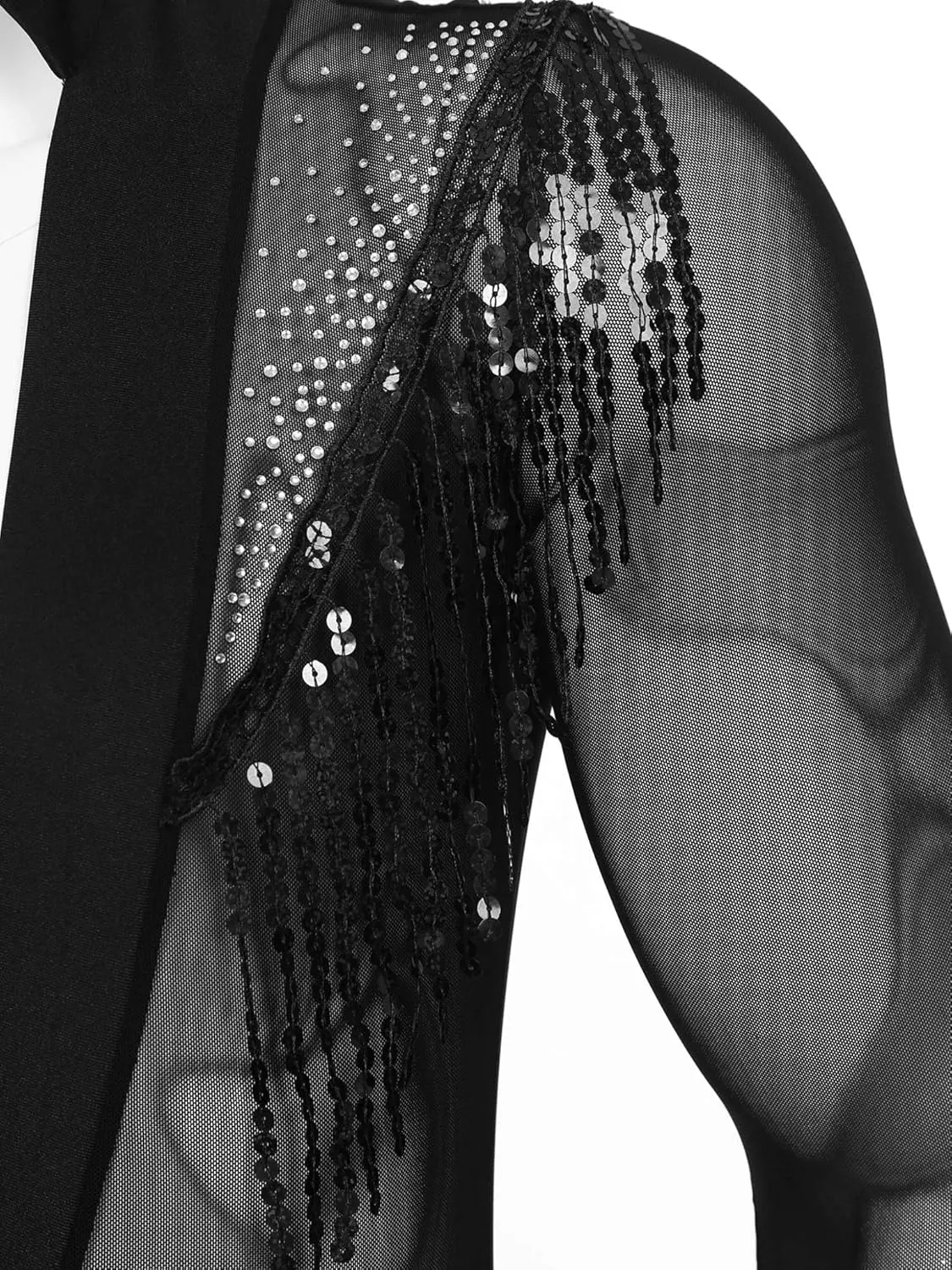 Latin Dance Shirt for Men Sheer Mesh Patchwork Fringe Bodysuit Modern Dance Shirt Clubwear