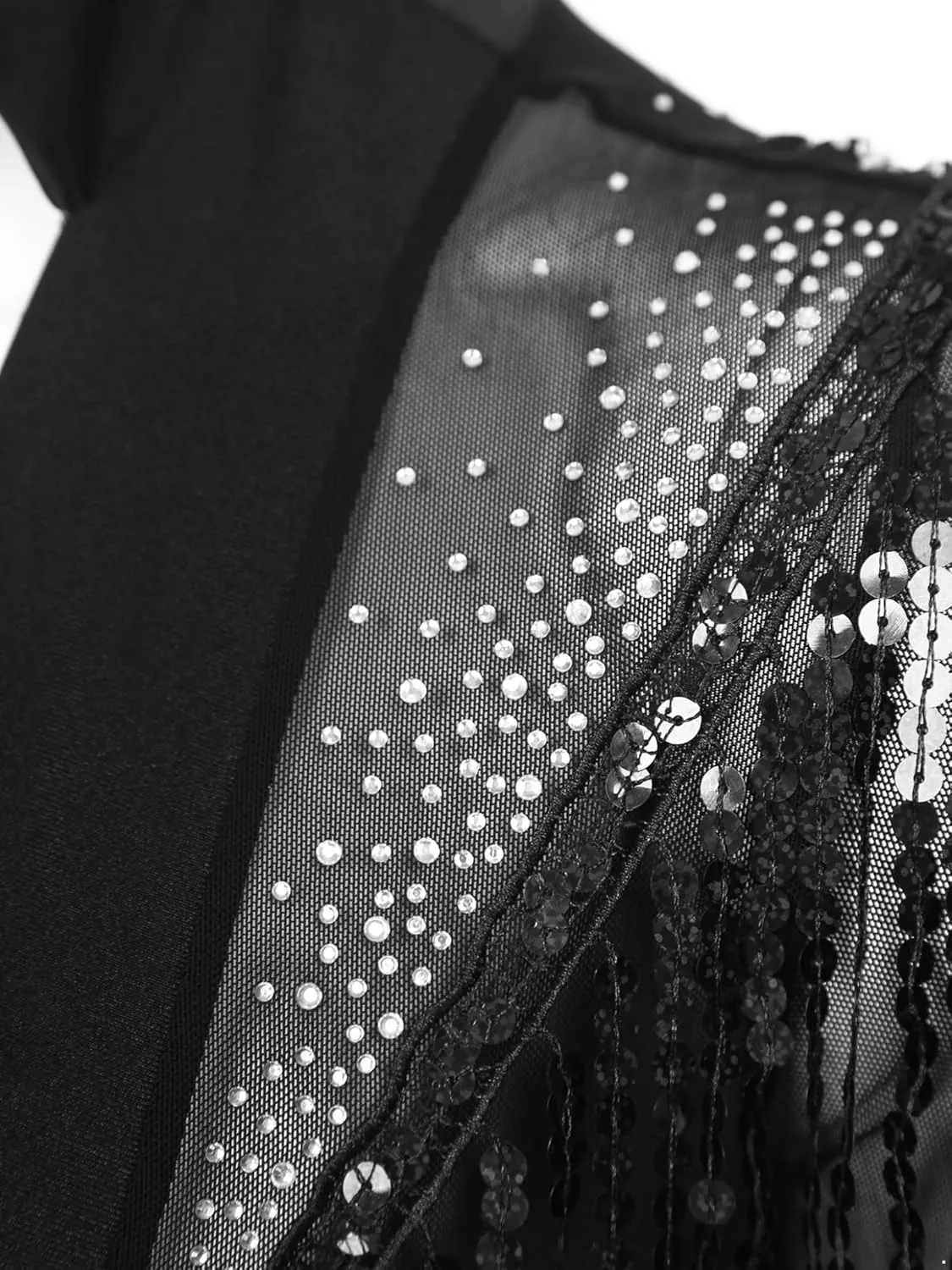 Latin Dance Shirt for Men Sheer Mesh Patchwork Fringe Bodysuit Modern Dance Shirt Clubwear