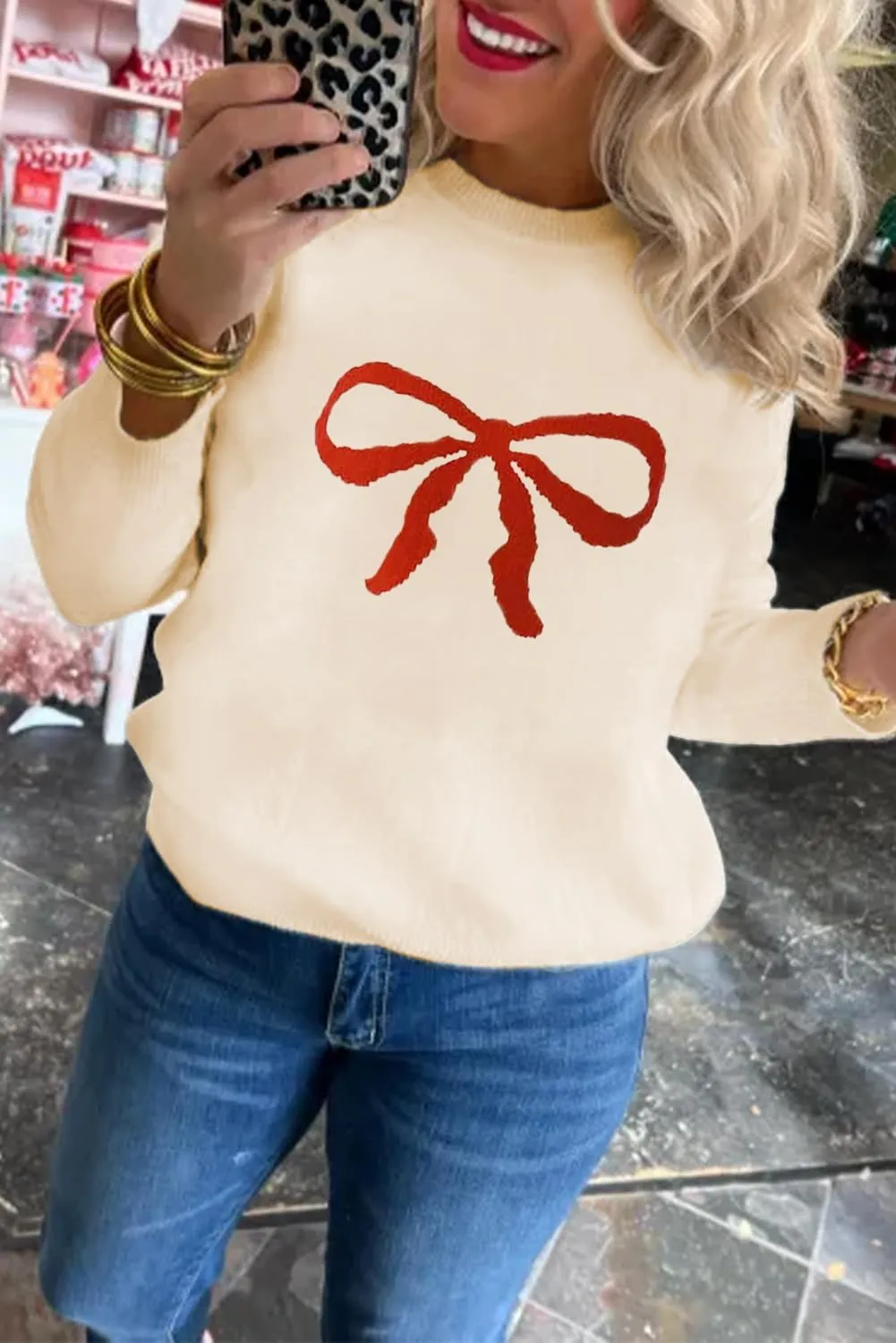 LEMAFER Women 2024 Merry Christmas Round Neck Sequin Letters Sweater Casual Solid Slogan Long Sleeve Pullover Sweatshirt Tops