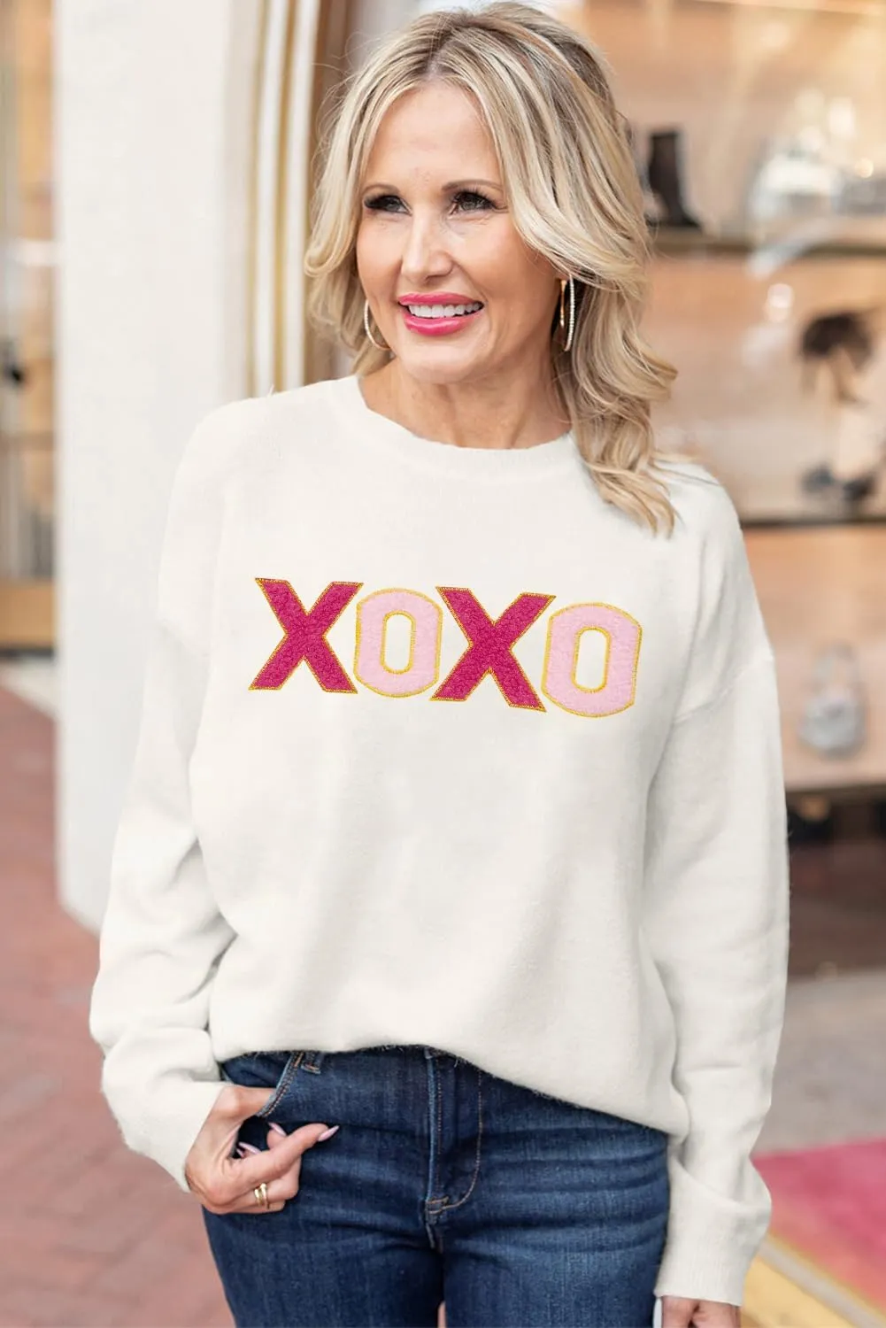 LEMAFER Women 2024 Merry Christmas Round Neck Sequin Letters Sweater Casual Solid Slogan Long Sleeve Pullover Sweatshirt Tops