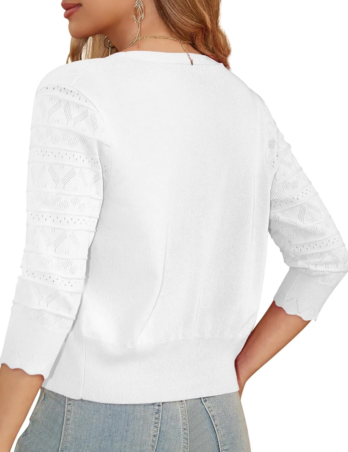 LIENRIDY Women's Crochet Cropped Cardigans Sweaters 3/4 Sleeve Open Front Bolero Shrugs, S-XL