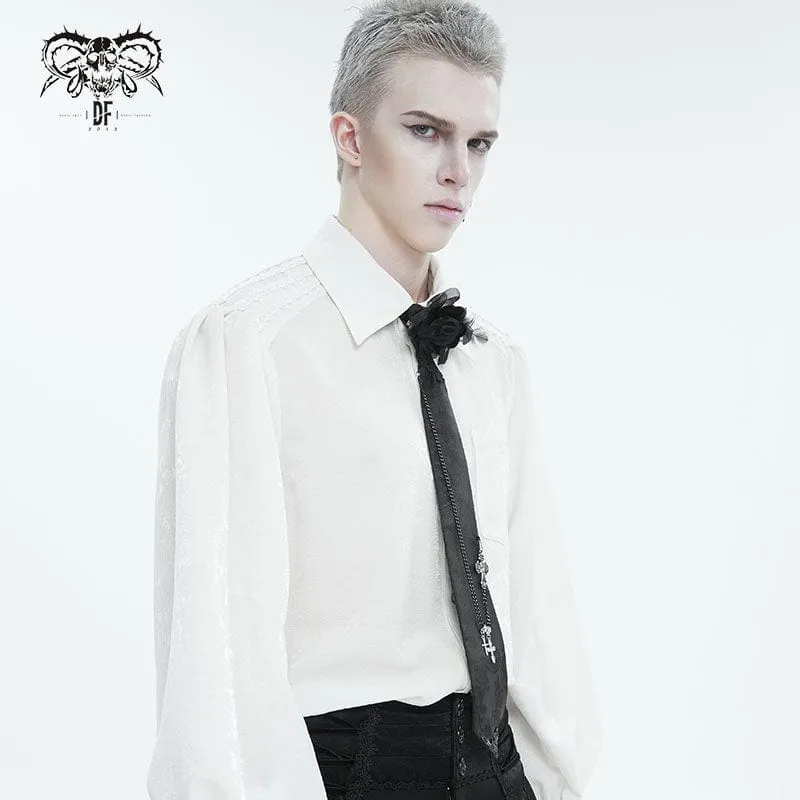 Men's Gothic Rose Feather Necktie with Cross Chain
