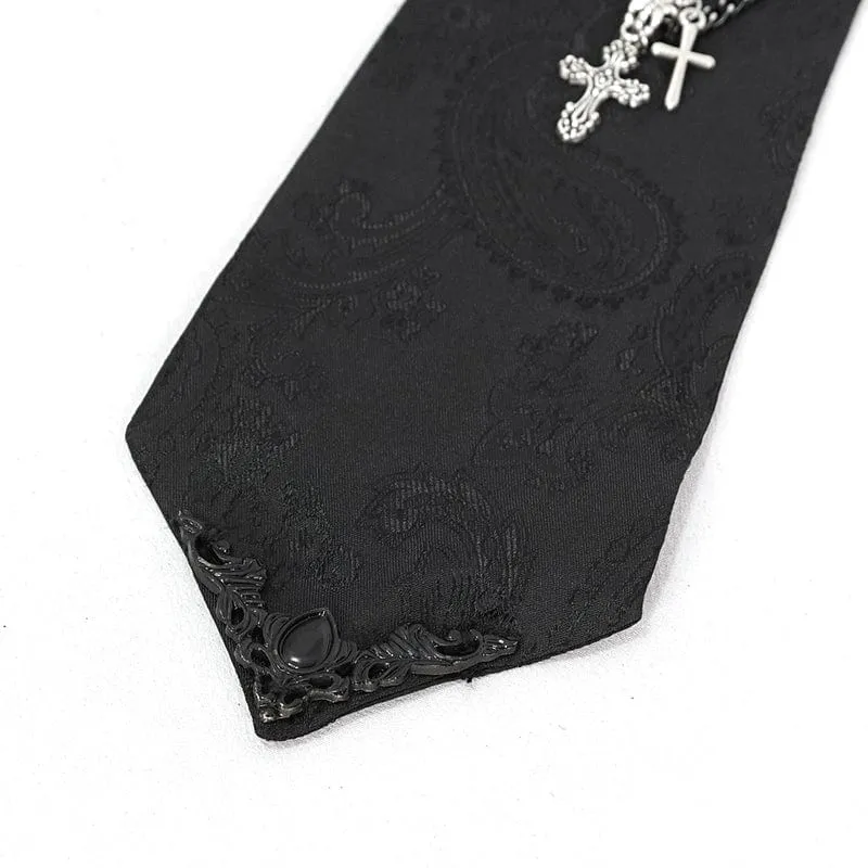 Men's Gothic Rose Feather Necktie with Cross Chain