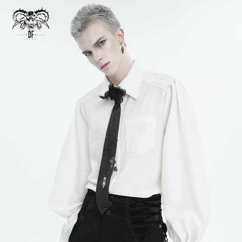 Men's Gothic Rose Feather Necktie with Cross Chain