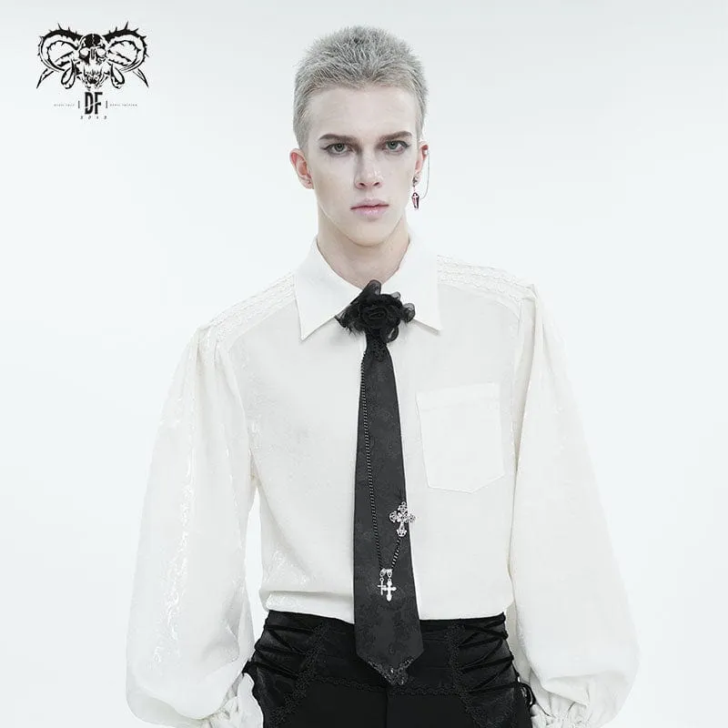 Men's Gothic Rose Feather Necktie with Cross Chain